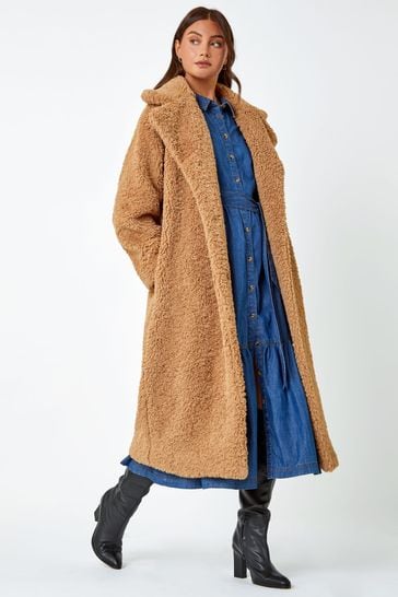 Buy Roman Brown Longline Faux Fur Teddy Borg Coat from Next Ireland