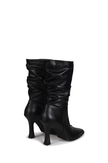 Buy Linzi Black Ember Mid Length Ruched Heeled Boots With Square Toe from Next Bahrain