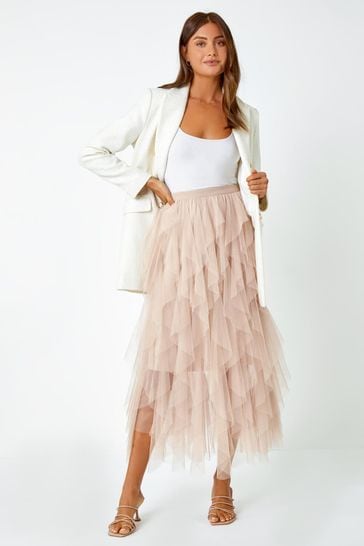 Roman Natural Elasticated Mesh Layered Skirt