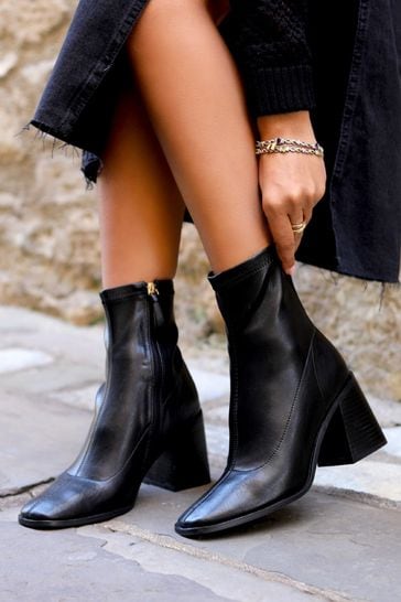 Linzi Black Taylor Faux Leather Square Toe Sock Style Boots
