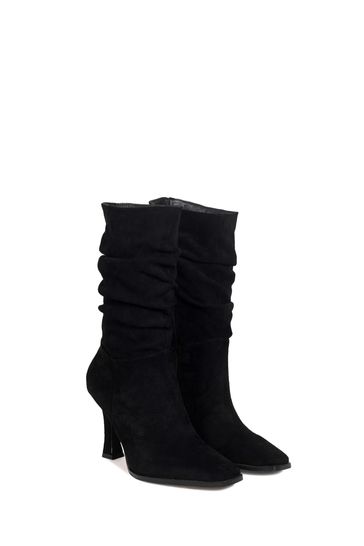 Buy Linzi Black Ember Mid Length Ruched Heeled Boots With Square Toe from Next Bahrain