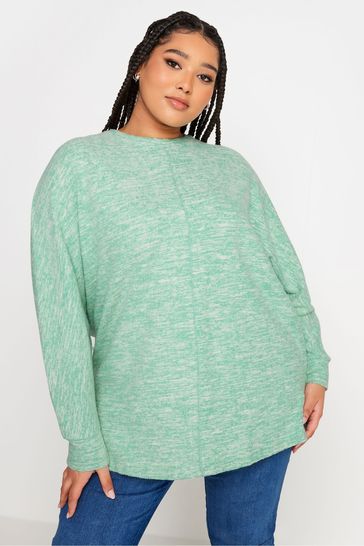 Yours Curve Green Soft Touch Marl Front Seam Long Sleeve Top