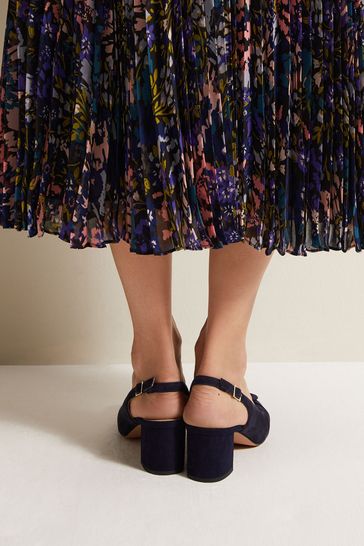 Navy suede slingback shoes top