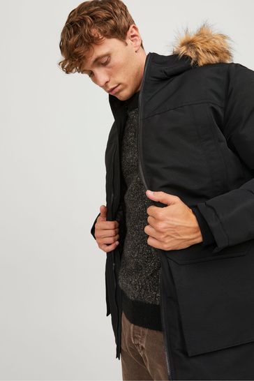 Fur trim hooded parka clearance