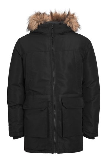 Buy JACK JONES Black Faux Fur Trim Hooded Parka from Next Bahrain