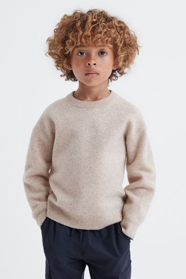 Reiss Oatmeal Melange Prague Teen Merino Crew Neck Jumper