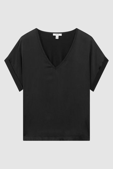 Black v neck t shirt discount