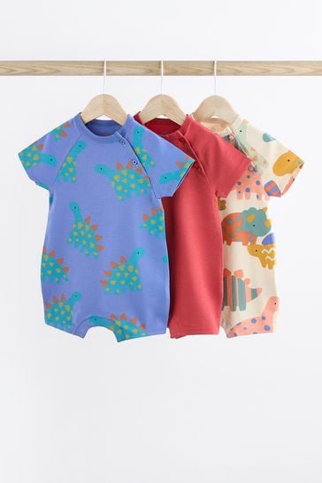 Red Dinosaur Baby Jersey Rompers 3 Pack