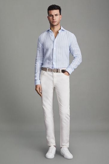 Reiss Soft Blue Pin Stripe Ruban Linen Button-Through Shirt