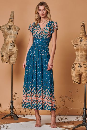 Jolie Moi Blue Carlii Symmetrical Print Mesh Maxi Dress