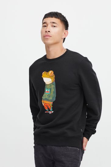 Blend Black Frog Print Jersey Crew Neck Pullover Jumper