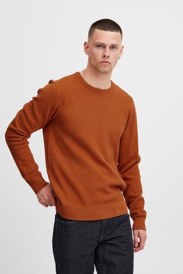 Blend Brown Textured Crew Neck Knitted Pullover Sweater