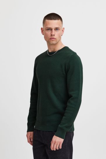Blend Green Textured Crew Neck Knitted Pullover Sweater