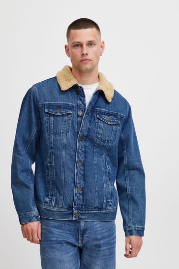 Blend Blue Denim Jacket with Fleece Collar Jacket