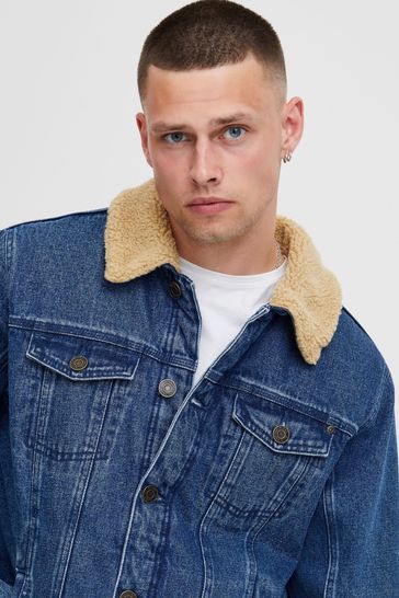 Blend Blue Denim Jacket with Fleece Collar Jacket
