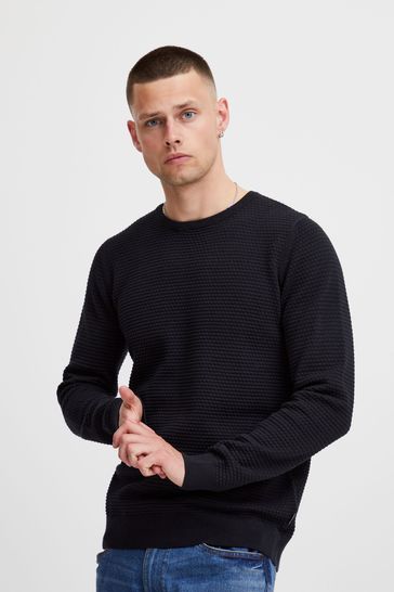 Blend Black Textured Crew Neck Knitted Pullover Sweater