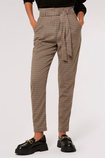 Buy Apricot Brown Heritage Check Paperbag Trousers from Next Singapore