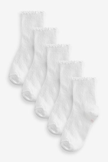 White Cotton Rich Frill Top Ankle Socks 5 Pack