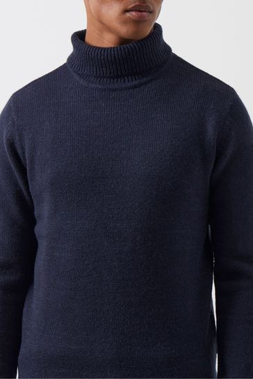 Mens navy blue roll neck jumper hotsell