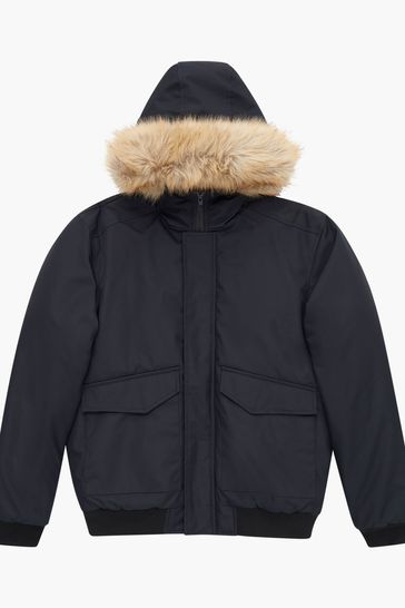 French connection faux fur trim hooded flap pocket down jacket sales