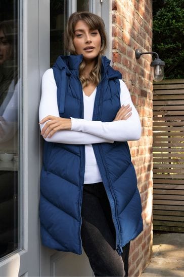 Threadbare Blue Curve Longline Padded Gilet