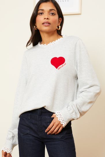 Love & Roses Grey Heart Jersey Sweatshirt