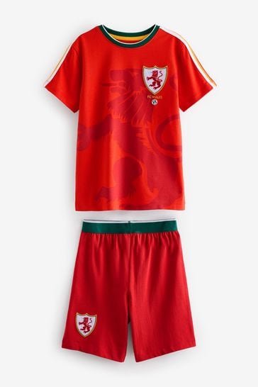 Red/Yellow/Green Wales Single Short Pyjamas (4-14yrs)