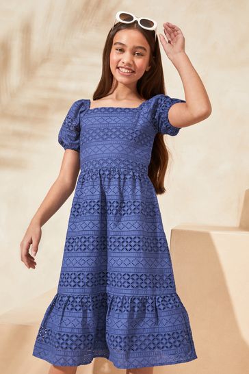 Lipsy Blue Broderie Maxi Dress (5-16yrs)