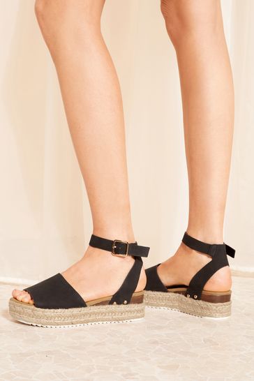Buy Friends Like These Black Wide FIt Peep Toe Faux Suede Flatform Espadrille Sandal from Next Croatia