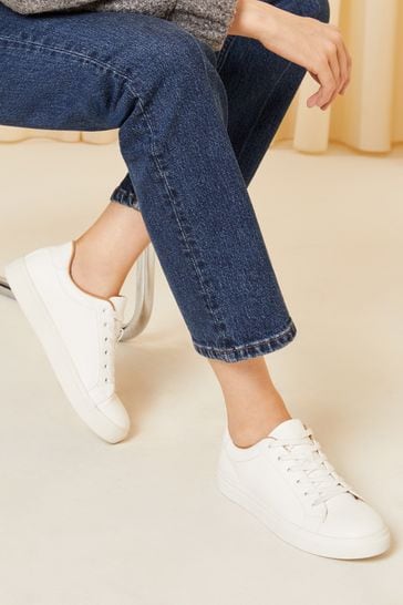 Friends Like These White Faux Leather Lace up Trainer