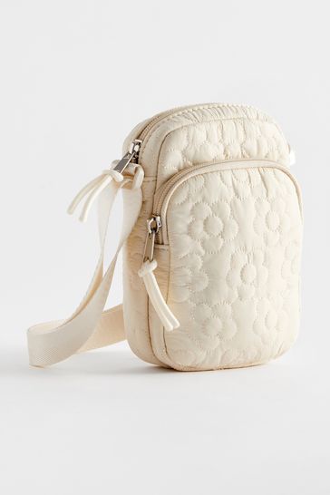Cream Daisy Quilted Cross-Body Bag