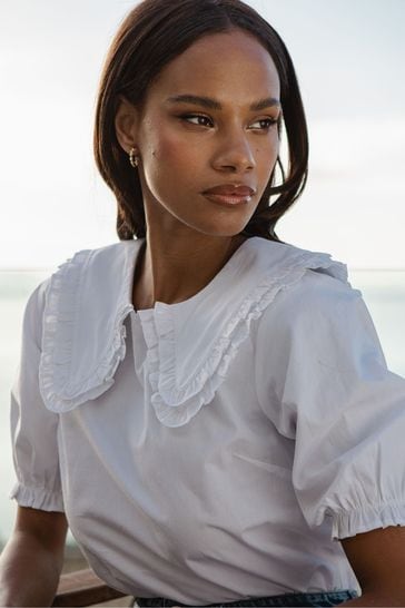 Ruffle collar online blouse white