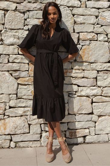 Black cotton midi dress 2025