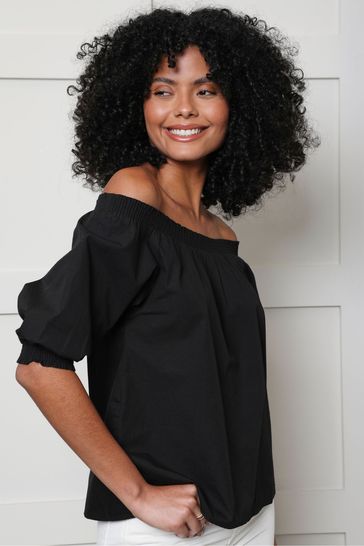 Threadbare Black Bardot Puff Sleeve Top