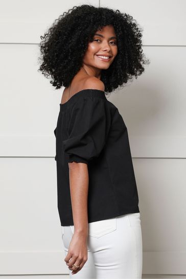 Black bardot sale puff sleeve top