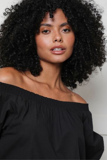 Black bardot 2025 puff sleeve top