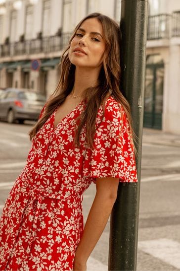 Red button down midi dress discount