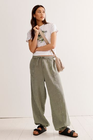 Buy Khaki Green Textured Cotton Pull On Trousers from Next Netherlands