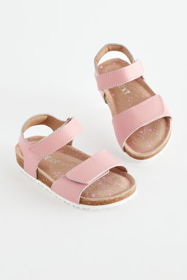 Pink Standard Fit (F) Leather Corkbed Sandals