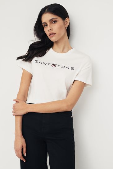 GANT White Archive Shield Print T-Shirt
