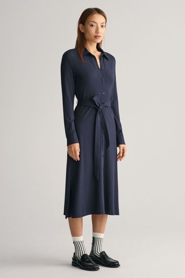 GANT Blue Fitted Jersey Shirt Dress