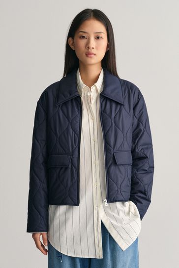 GANT Blue Collared Quilted Water Repellent Jacket