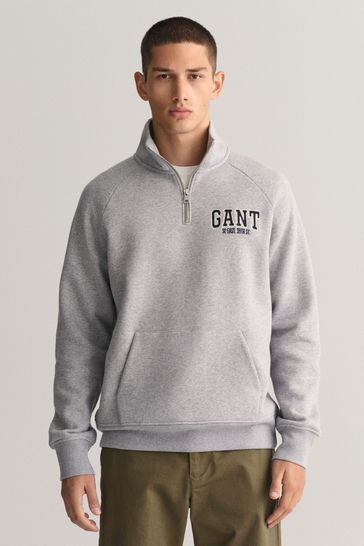 GANT Grey Arch Graphic Half Zip Sweatshirt