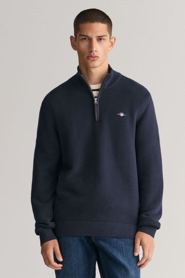 GANT Textured Cotton Half Zip Jumper