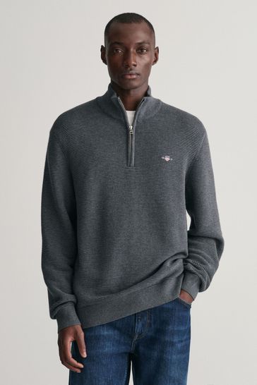 GANT Textured Cotton Half Zip Jumper