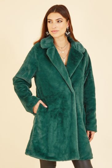 Yumi Green Velvet Faux Fur Coat