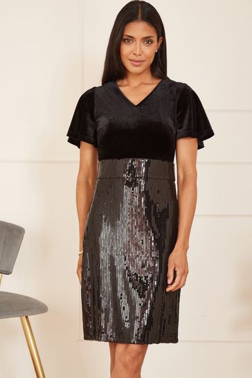 Yumi Black Velvet And Sequin Fitted Dress