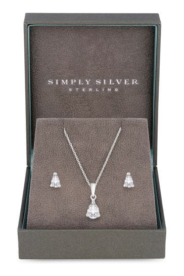 Simply Silver Silver Cubic Zirconia Pear Stone Set