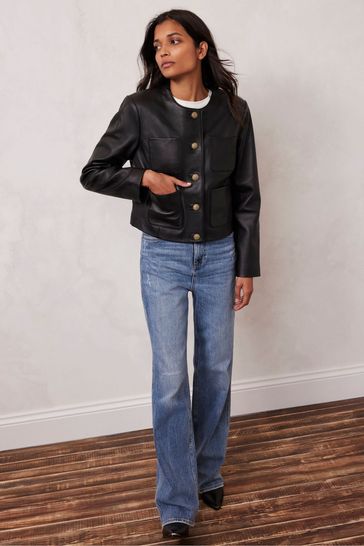 Mint velvet grey leather jacket deals