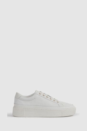 Reiss White Leanne Grained Leather Platform Trainers